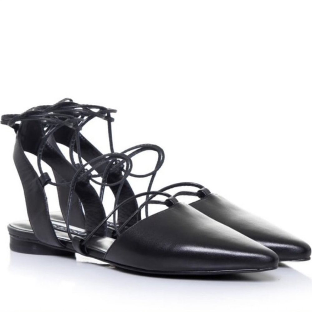 Lace-up Pointed Toe Black Flats (NWOT)